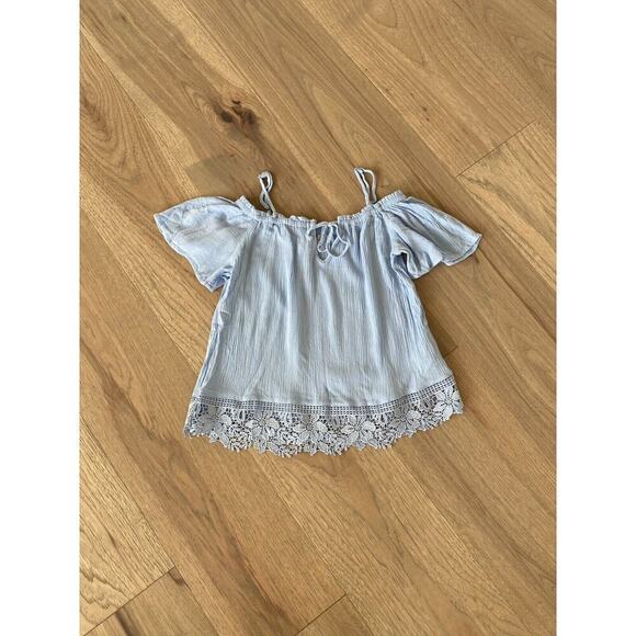 H&M Divided Womens Cold Shoulder Keyhole Lace Short Sleeve Cropped Blouse Size 2 - Picture 3 of 10